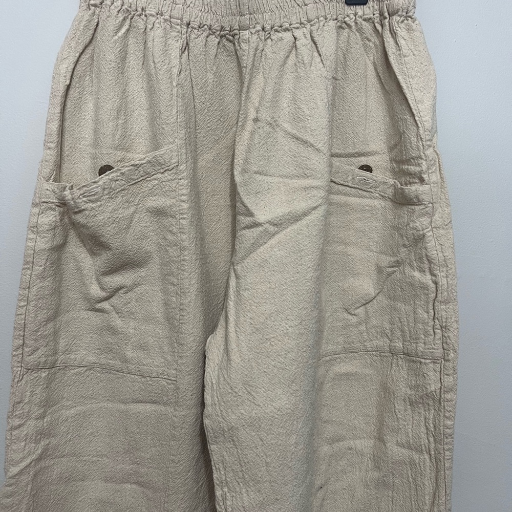 Women’s Casual Drawstring Linen-Blend Pants in Beige